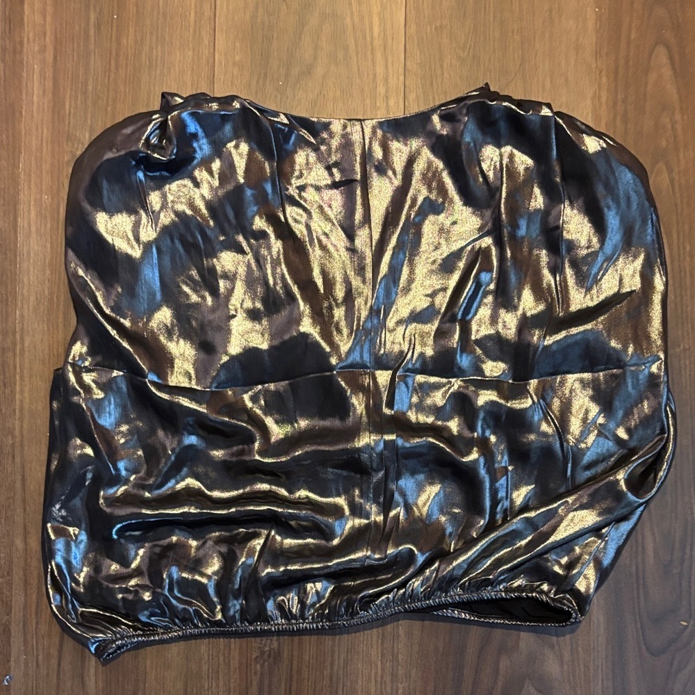 Express Shiny Black Draped Blouse - Picture 3 of 7